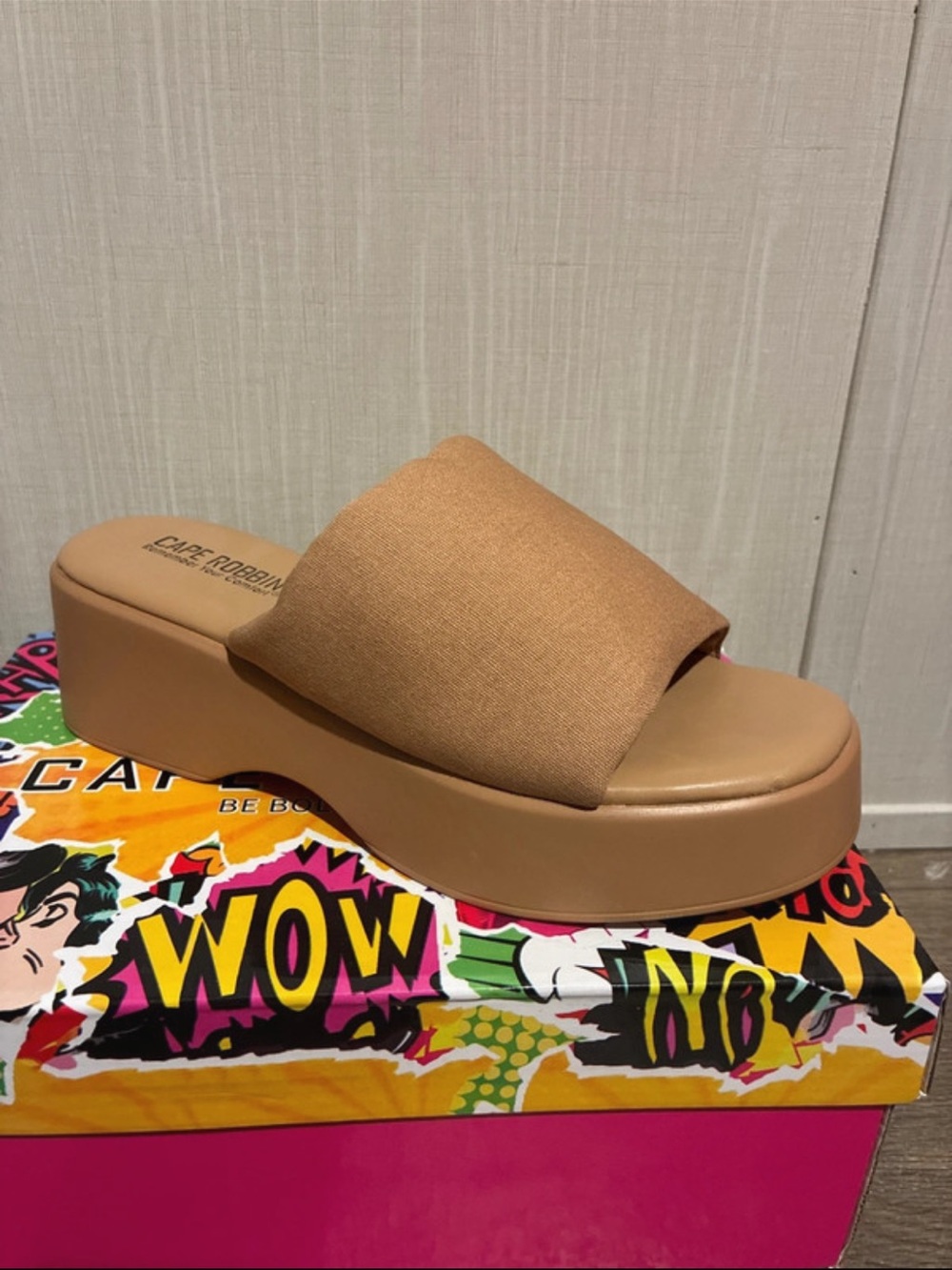 Cape Robbin Platform Slide Sandal in Tan